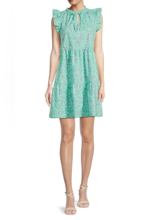 Time and Tru Dresses & Skirts - Time and Tru Mint Green Floral Ruffle-Sleeve Mini Dress Sz/8-10 NWT